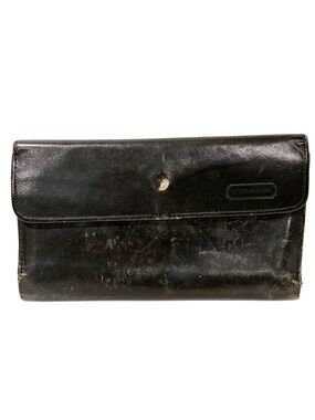 Vintage Black Leather Coach Trifold Wallet Snap Button